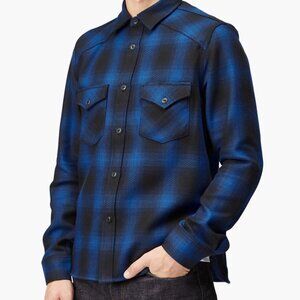 Rogue Territory RGT Western Shirt Blue Plaid Herringbone Heavy Weight Flannel